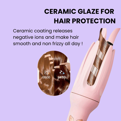 Hair straightener with ceramic glaze for hair protection on a purple background