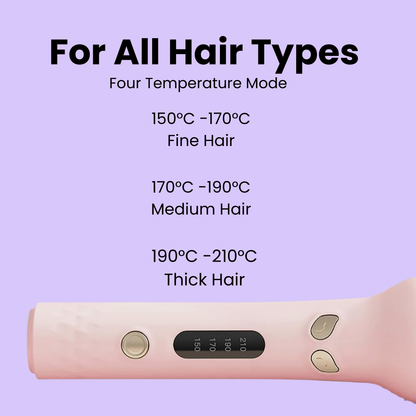 Hair straightener with temperature settings on a purple background